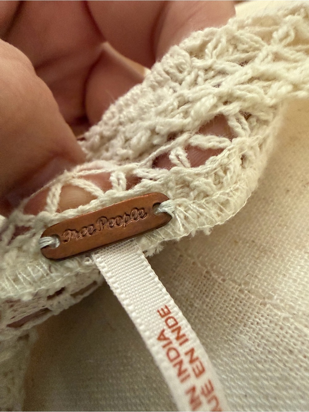 Free People Cream Crochet Sandals with Branded Metal Tag